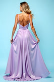 Purple A Line Spaghetti Straps Long Wedding Guest Dress With Slit