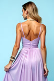 Purple A Line Spaghetti Straps Long Wedding Guest Dress With Slit