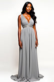 Grey V-Neck Beaded Long Wedding Guest Dress