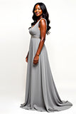 Grey V-Neck Beaded Long Wedding Guest Dress