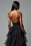 Sweetheart Ruffled A Line High-Low Black Tie Dress