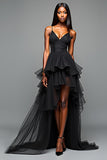 Spaghetti Straps High-Low A Line Black Tie Dress