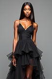 Spaghetti Straps High-Low A Line Black Tie Dress