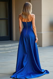 Blue Hollow Out A Line Long Wedding Guest Dress