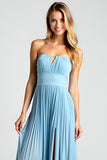 Blue A Line Pleated Long Wedding Guest Dress