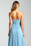 Blue A Line Pleated Long Wedding Guest Dress