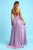 V-Neck Pleated Long Purple Wedding Guest Dress With Slit