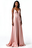 Blush Backless V-Neck Long Wedding Guest Dress