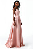 Blush Backless V-Neck Long Wedding Guest Dress