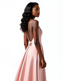 Blush Backless V-Neck Long Wedding Guest Dress