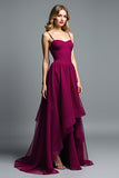 Purple Ruffled A Line Long Wedding Guest Dress