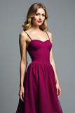 Purple Ruffled A Line Long Wedding Guest Dress