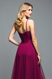 Purple Ruffled A Line Long Wedding Guest Dress