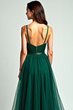 Green Beaded Spaghetti Straps Long Formal Dress With Slit