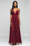 A Line Spaghetti Straps Long Burgundy Wedding Guest Dress