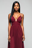 A Line Spaghetti Straps Long Burgundy Wedding Guest Dress