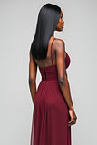 A Line Spaghetti Straps Long Burgundy Wedding Guest Dress