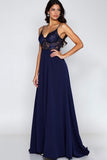 Navy Lace Spaghetti Straps A Line Formal Dress