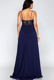 Navy Lace Spaghetti Straps A Line Formal Dress