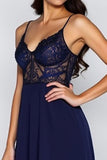 Navy Lace Spaghetti Straps A Line Formal Dress