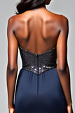 Navy Spaghetti Straps Sequin Backless Mermaid Formal Dress