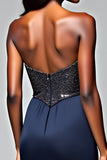 Navy Spaghetti Straps Sequin Backless Mermaid Formal Dress