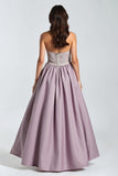 Purple Spaghetti Straps Lace A Line Prom Dress