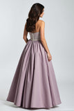 Purple Spaghetti Straps Lace A Line Prom Dress