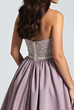 Purple Spaghetti Straps Lace A Line Prom Dress