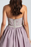 Purple Spaghetti Straps Lace A Line Prom Dress