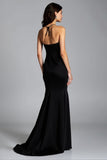 Mermaid Halter Backless Black Tie Dress With Slit