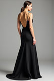 Mermaid V-Neck Ruched Long Black Tie Dress