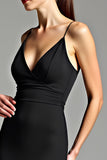 Mermaid V-Neck Ruched Long Black Tie Dress