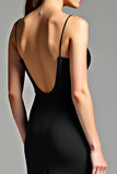 Mermaid V-Neck Ruched Long Black Tie Dress