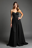 A Line Chiffon Spaghetti Straps Black Tie Dress