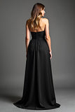 A Line Chiffon Spaghetti Straps Black Tie Dress