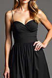 A Line Chiffon Spaghetti Straps Black Tie Dress