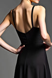 A Line Spaghetti Straps Satin Black Tie Dress