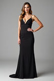 Mermaid Spaghetti Straps Ruched Black Tie Dress