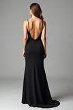 Mermaid Spaghetti Straps Ruched Black Tie Dress