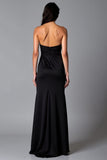 Simple Black Sheath Halter Long Black Tie Dress with Slit