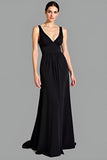 Jersey V-Neck Open Back Long Black Dress