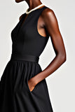 V-Neck A-Line Tulle Tea Length Black Tie Dress