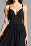 Spaghetti Straps A-Line Ankle Length Black Dress with Open Back