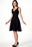 V-Neck A-Line Knee Length Little Black Dress with Open Back