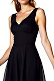 V-Neck A-Line Knee Length Little Black Dress with Open Back