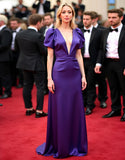 Purple Satin V Neck Gala Dress with Puff Sleeves