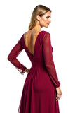 Burgundy A Line Long Sleeve Wedding Guest Dress