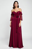 Burgundy Off The Shoulder A Line Long Formal Dress