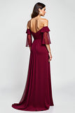 Burgundy Off The Shoulder A Line Long Formal Dress